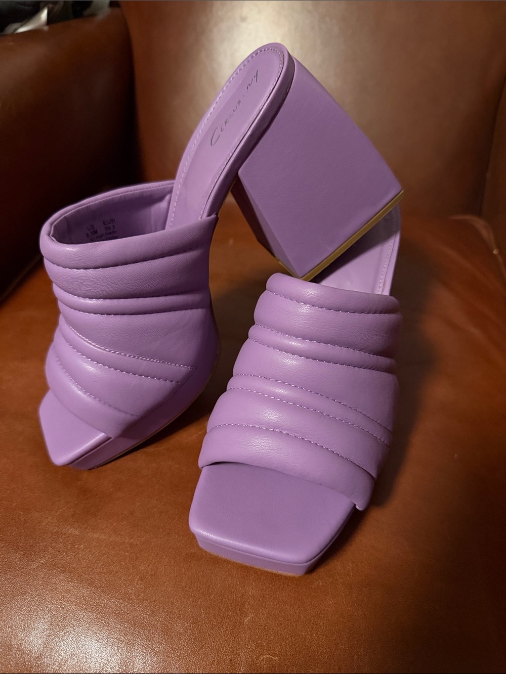 Quilted Lavender Block Heel Mule
